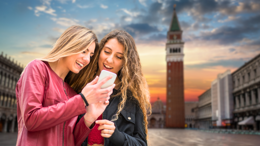 girls-on-the-phone-in-piazza-san-marco-ask-about-lockyvenice